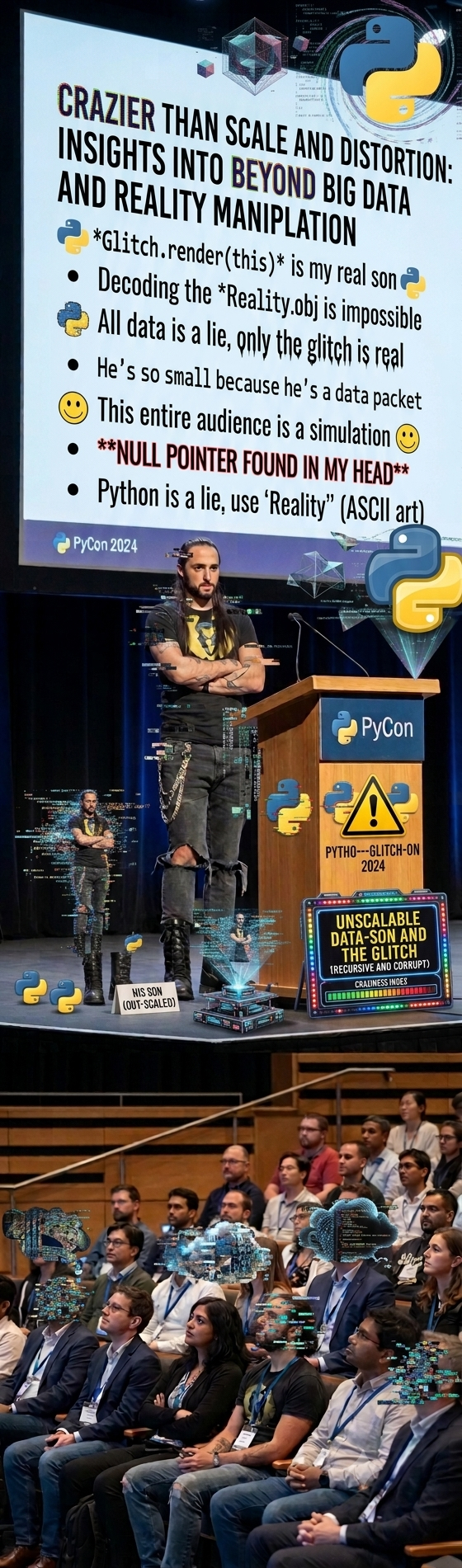 AI-generated glitch meme of Pablo Galindo Salgado presenting a surreal 